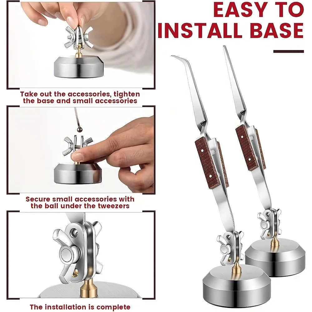 1 Stück/2 Stück gerade gebogene Lötpinzette Schweißpinzette mit Kreuzverriegelung 360-Grad-Drehung runder Bass Image