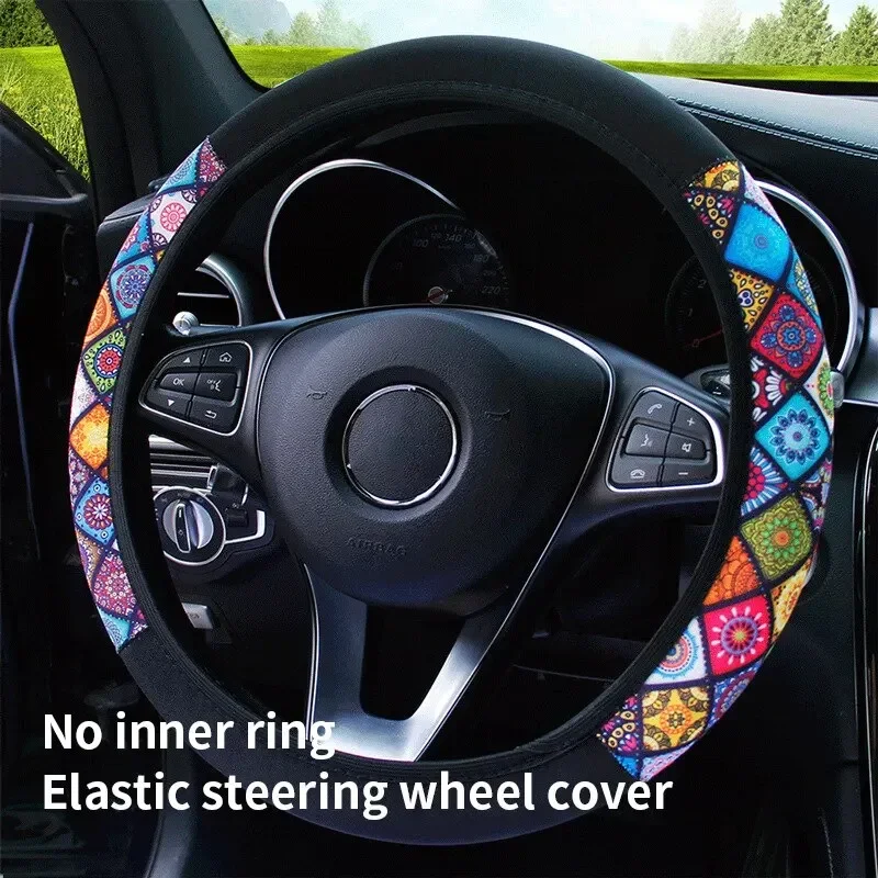 38 cm Auto Lenkrad Abdeckung Universal Elastische Nationalen Wind Leinen Griff Lenkrad Abdeckung Atmungsaktive Nicht-slip Zugang Image