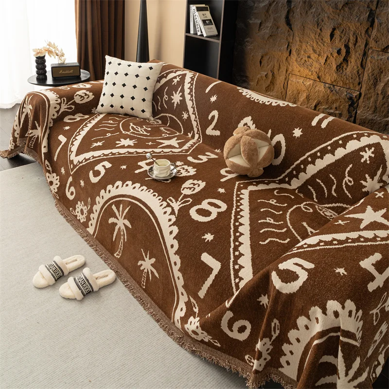 Uhr Chenille Sofa Abdeckung Tuch Retro Gedruckt Sofa Handtuch Vier-Jahreszeiten Universal Abdeckung Tuch Licht Luxus High-End-Set handtuch Image