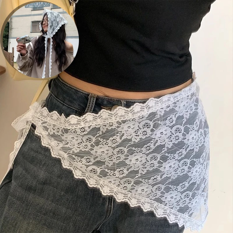 Dreieckiges Spitzentaschentuch im INS-Stil, personalisierbar, trendige Schichtung kleiner Schürzen, weiches, vielseitiges koreanisches Kopftuch, Haarschals Image