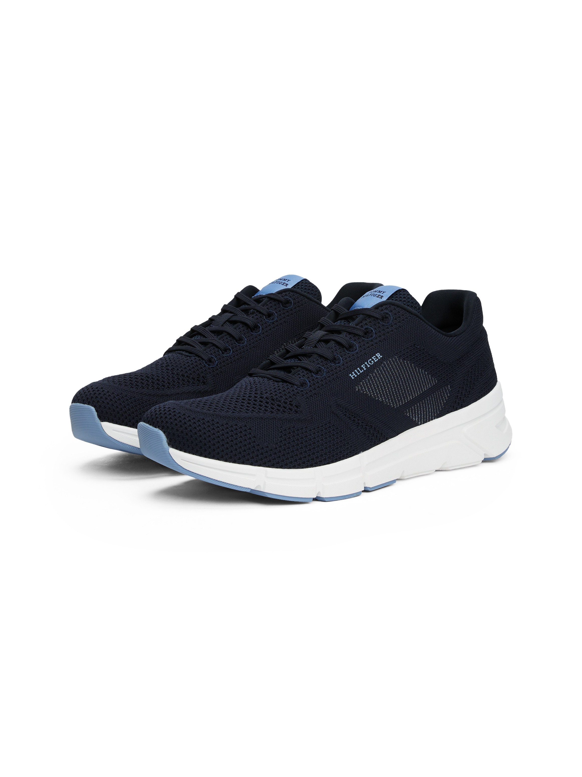 Sneaker TOMMY HILFIGER "MODERN COMFORT RUN KNIT", Herren, Gr. 42, blau (dunkelblau), Textil, unifarben mit Farbeinsatz, Schuhe Sneaker, Freizeitschuh, Halbschuh, Schnürer mit weich gepolstertem Schaftrand