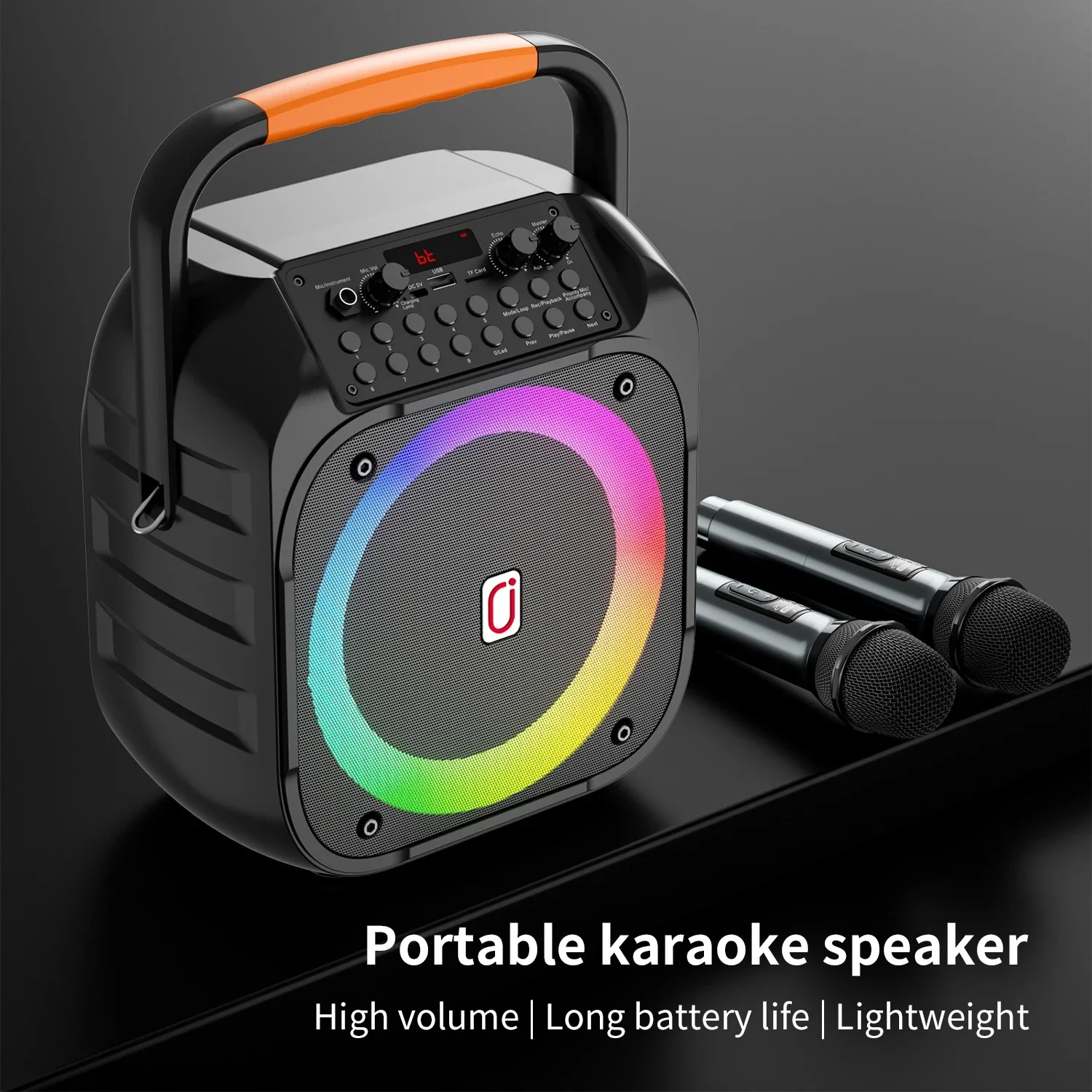 JYX T26 Karaoke Portable Speakers with 2 Wireless Microphones, Suitable for Adults and Kidsren, with Led Lights, Supports Aux/Usb/Tf/Bt, Family Party Mini Karaoke Machine