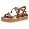 Plateausandaletten MARCO TOZZI, Damen, Gr. 41, bunt (cognac, goldfarben), Lederimitat, unifarben mit Farbeinsatz, modisch, Schuhe, Sandale, Sommerschuh mit feinen, gekreuzten Riemchen
