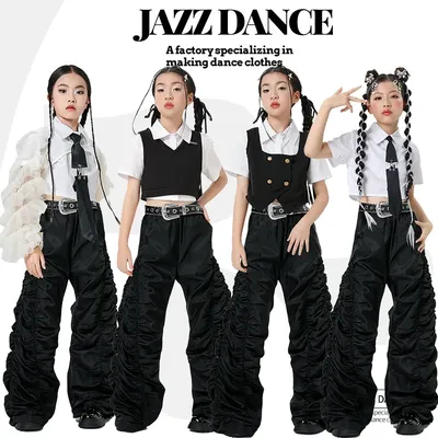 2025, neue moderne Jazz-Tanz-Performance-Kostüme für Mädchen, Gruppe, schwarze Kpop-Outfits, Image