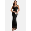 Jerseykleid MODA MINX "Kaz Long Dress", Damen, Gr. M, EURO-Größen, schwarz, 100% Polyester, unifarben, elegant, lang, ohne Ausschnitt, ohne Ärmel, Kleider, mit langem Schnitt