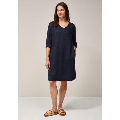 Sommerkleid CECIL, Damen, Gr. L (42), US-Größen, blau (universal blau), Stoff, 100% Leinen, unifarben, casual, normal kniefrei, V-Ausschnitt, 3/4-Ärmel Bündchen, Kleider, mit Turn-Up Funktion Image