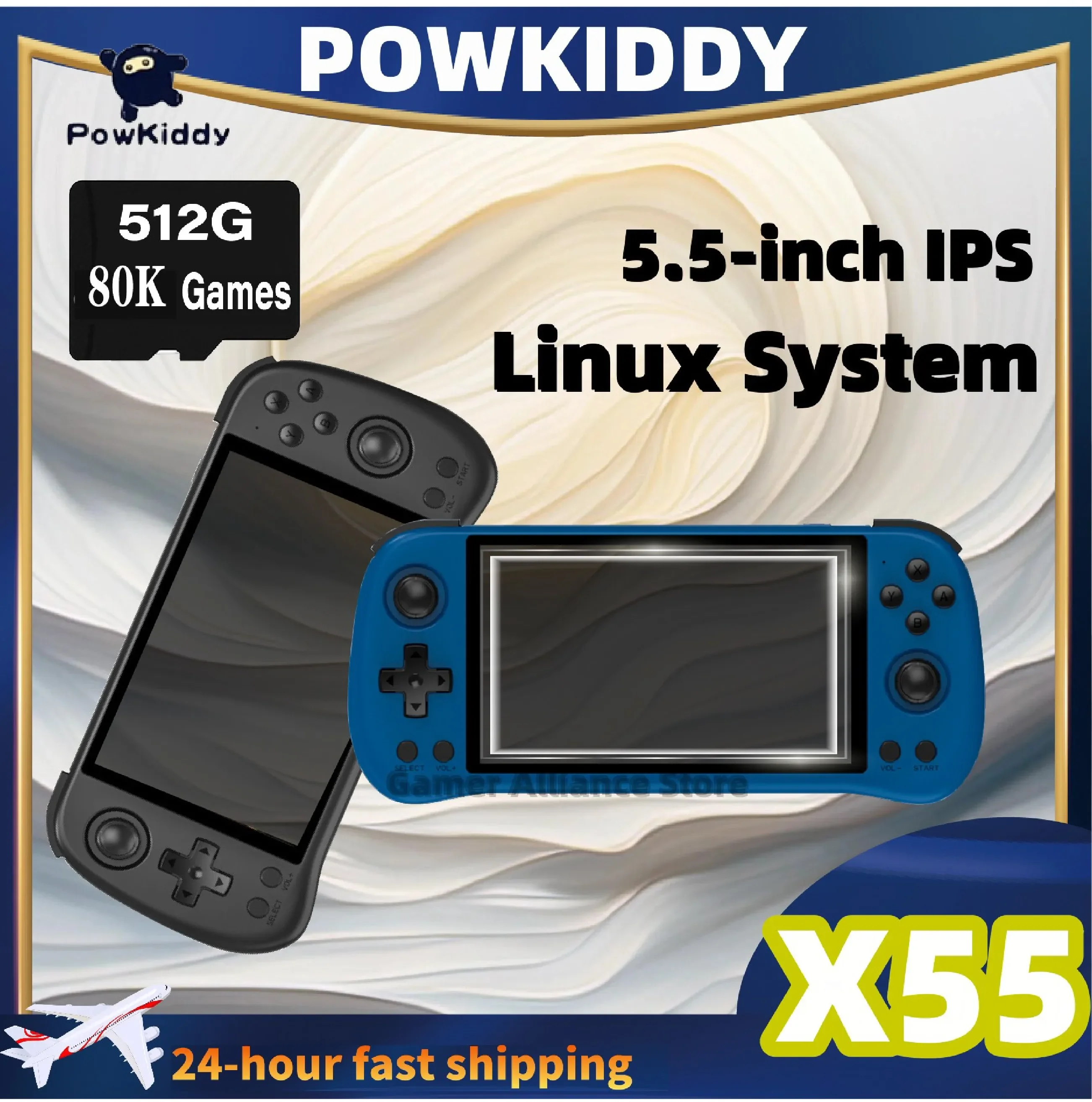 POWKIDDY X55 Handheld-Spielekonsole 5,5 Zoll 1280 * 720 IPS-Bildschirm 4000 mAh Unterstützung Open Source Retro-Konsole PSP Kindergeschenke Image