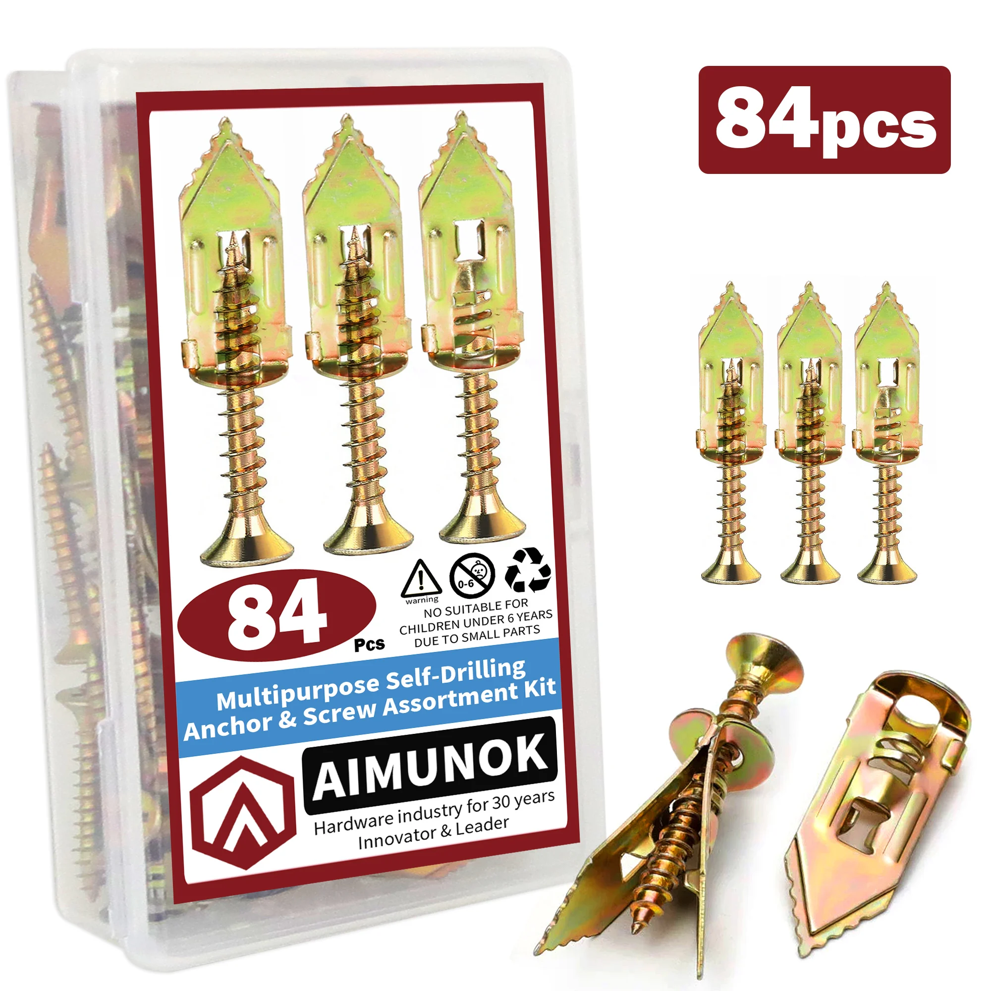 AIMUNOK Bulk 25/50/100 Sets verfügbar! Schnell zu installierende 84 Stück Knock-In-Erweiterungsschrauben ohne Bohren für alle Hausinstallationen Image