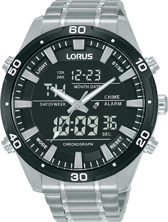 Chronograph LORUS, silber (silberfarben, schwarz, schwarz), Armbanduhren, Herren, Chronograph, Armbanduhr, Quarzuhr, Herrenuhr, analog, digital, Stoppfunktion, Datum