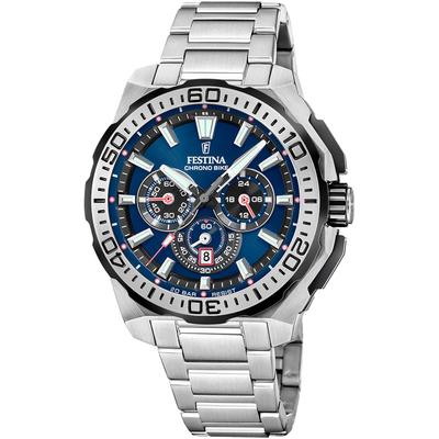 Chronograph FESTINA "Chrono Bike 2025", silberfarben, dunkelblau, Armbanduhren, Herren, Quarzuhr, Armbanduhr, Herrenuhr, Edelstahlarmband, analog, Tag Image