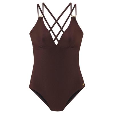 Badeanzug JETTE "Giulia", Damen, Gr. 42, Cup A/B, braun (coffee), Polyamid, leicht glänzend, Badeanzüge, mit goldfarbener Glanzbeschichtung und Accessoires Image