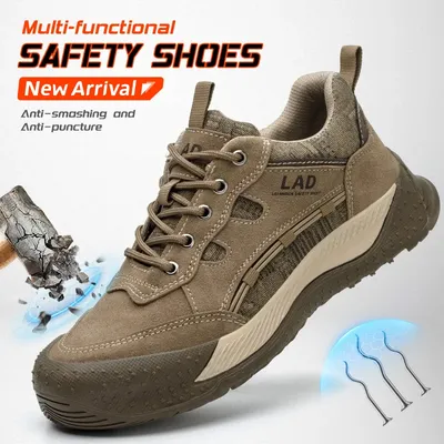 Leiandun Men's Safety Shoes Canvas Rubber Outsole Breathable Work Shoes Durable Comfortable Safety Shoes