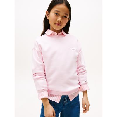 Sweatshirt TOMMY HILFIGER "MINI CORP C-NECK SWEATSHIRT", Jungen, Gr. 16 (176), rosa (light pink), Sweatware, Obermaterial: 80% Baumwolle, 20% Polyester, unifarben, casual, regular fit hüftlang, Rundhals, Langarm Bündchen, Sweatshirts, für Kinder bis... Image