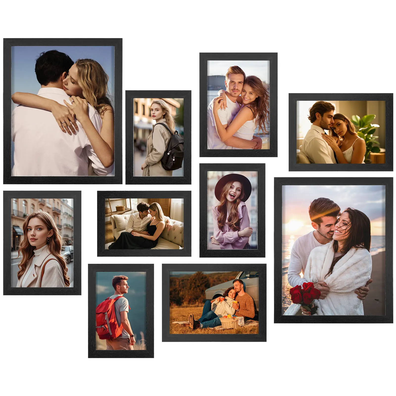 10er-Pack Fotorahmen für die Wandgalerie, Fotodisplay, hängender Halter, Bilderrahmen, Tischplatte, Wandmontagerahmen, Gedenkgeschenk