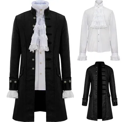 Herren Steampunk Trenchcoat/Hemd Vintage Prinz Mantel Mittelalter Renaissance Jacke Viktorianisch Edwardian Cosplay Kostüm Image