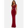 Jerseykleid MODA MINX "Whitney Long Dress", Damen, Gr. L, EURO-Größen, rot (weinrot), 100% Polyester, unifarben, elegant, lang, ohne Ärmel, Kleider, mit asymmetrischem Schnitt