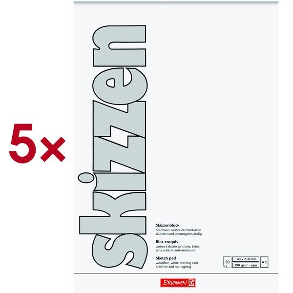 Brunnen 5x Skizzenblock A5 190g, 21.2x14.8 cm Image