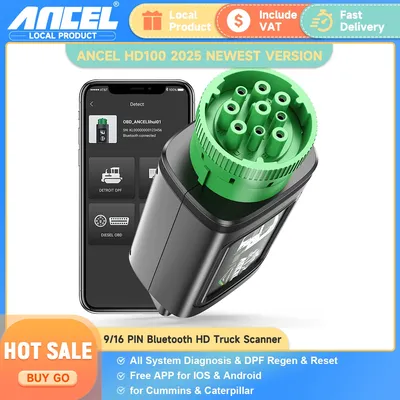 ANCEL HD110 Bluetooth Heavy Duty Truck Scanner DPF Reset Forced Regen All System OBD2 Diesel Trucks Diagnostic Tool for Cummins