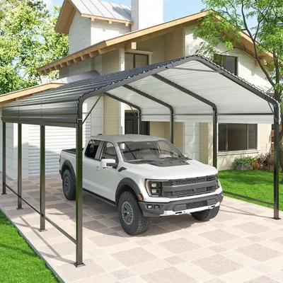 10x15 Metal Carport Carports with Enhanced Base Heavy Duty Garage Outdoor Galvanized Car Shelter for