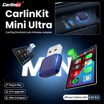New CarlinKit 5.0 Mini Ultra CarPlay Android auto Wireless Adapter for Car infotainment Upgrade Bt