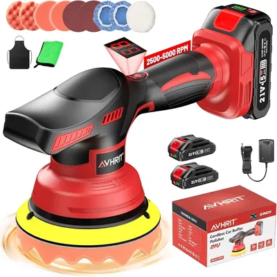 Avhrit 6" Cordless Car Buffer Polisher 2x2Ah 8 Variable Speed Car buffer Waxer Kit Digital Display Polisher for Car Detailing