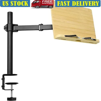 Bamboo Book Stand with Clamp Adjustable Reading Holder Books Tablets Music E-Readers Portable