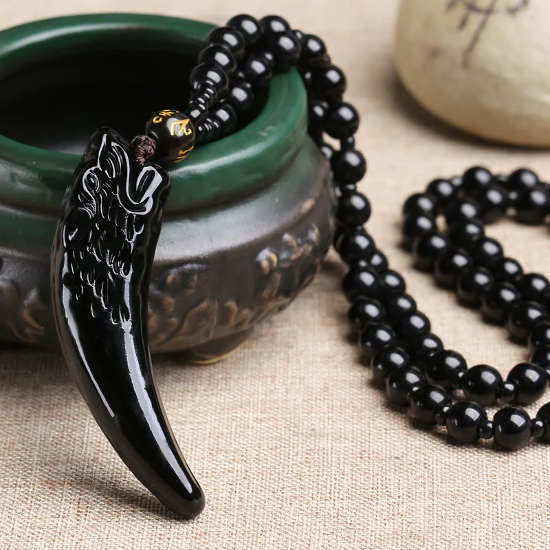Ciondolo dente di lupo ossidiana di ghiaccio retrò per uomo Collana di coppia Collana di gioielli con collana a catena di maglione con pietra di energia naturale