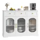 Getone Credenza da cucina Armadietto portaoggetti bianco con 3 Dorrs in vetro 3 cassetti per camera da letto Soggiorno 120x39,8x89,7 cm