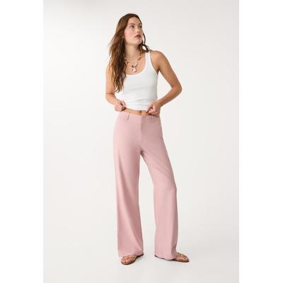 Stradivarius Flowing linen blend straight-leg trousers Dark fuchsia 14