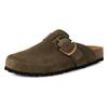 Clog TAMARIS, Damen, Gr. 42, grün (olivgrün), Veloursleder, unifarben, klassisch, Schuhe, Hausschuh, Schupfschuh, Bequemschuh mit verstellbarer Schnalle
