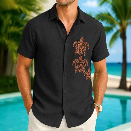 Men's Shirt Linen Shirt Summer Shirt Beach Wear Button Up Shirt Solid Color Vacation Curise Black White Green Light Blue Short Sleeve Collar Summer Spring Summer Clothing Apparel Color Block