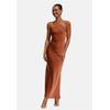 Jerseykleid MODA MINX "Kiki Long Dress", Damen, Gr. L, EURO-Größen, braun, 100% Polyester, unifarben, elegant, lang, ohne Ausschnitt, ohne Ärmel, Kleider, mit angesagtem Neckholder-Design