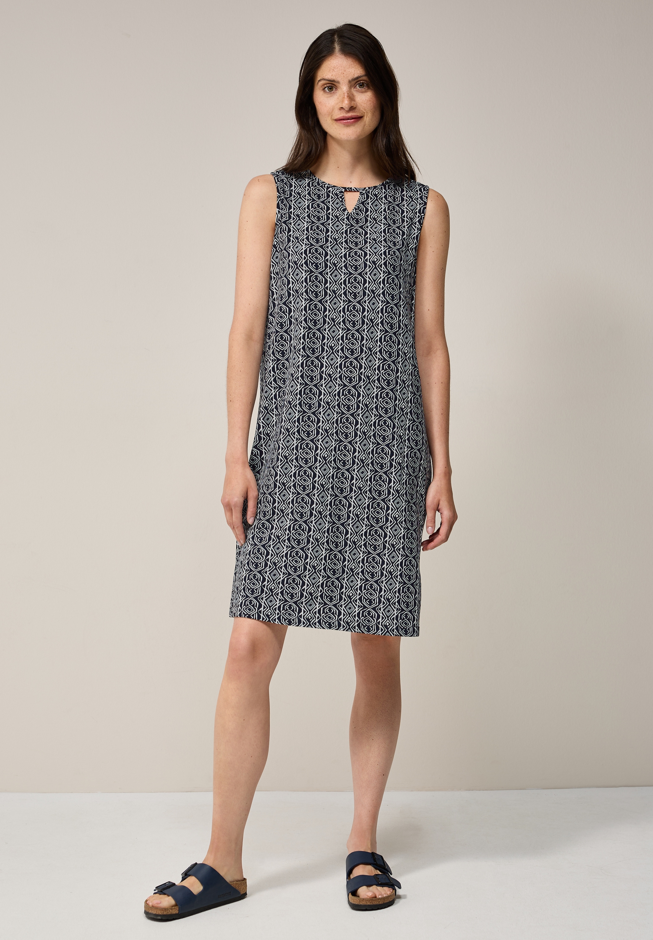 Jerseykleid CECIL, Damen, Gr. M (40), US-Größen, blau (universal blau), Stoff, 95% Viskose, 5% Elasthan, bedruckt, normal kniefrei, Rundhals, Bündchen, Kleider Jerseykleid, knielang