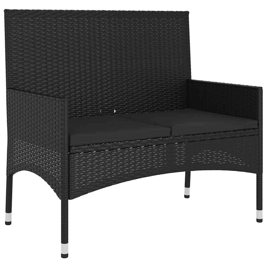 vidaXL Gartenbank 2-Sitzer mit Kissen Schwarz Poly Rattan Image