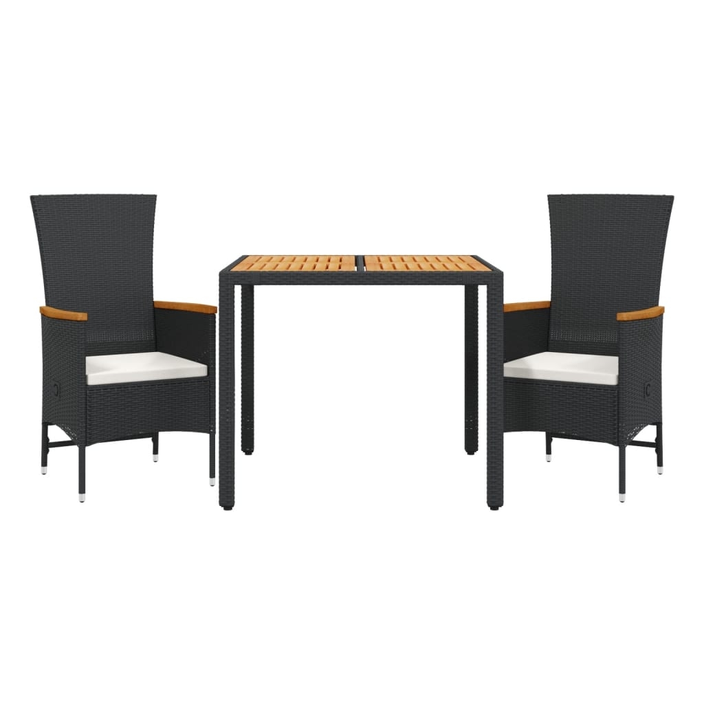 vidaXL 3-tlg. Garten-Essgruppe mit Kissen Schwarz Poly Rattan Image