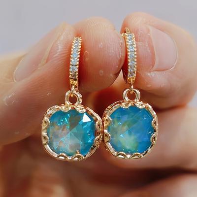 TEMU Elegant Dangle Earrings For Women - Cubic Zirconia & Crystal Accents, Copper , Casual Attire Or Gifting Image