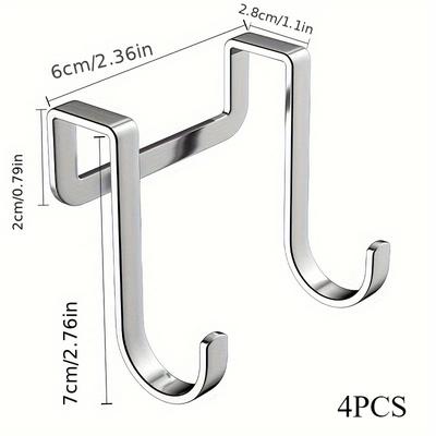 TEMU 4pcs Heavy-duty Metal Over-the-door Hooks, No Drilling Required, Strong Load-bearing Capacity For Kitchens, Dorms, Wardrobes & Shoe Cabinets Image