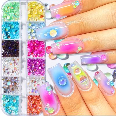 TEMU 3d Bubble Nail Art Beads, 12color/set Mixed Mermaid Beads For Nails, Nail Art Rhinestone Colorful Beads For Nails Diy Mini Aurora Glass Gems Jewelry Nail Charm Diy Manicure Accessory Image