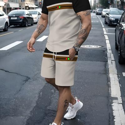 TEMU New Striped 3d Short Sleeve Fashion Outdoor Sports Suit Image