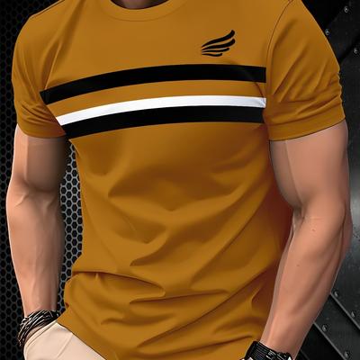 TEMU Men's Casual Crew Neck T-shirt - 100% Polyester Knit Fabric, Stretch, Solid Color, Regular Fit, 3d Image