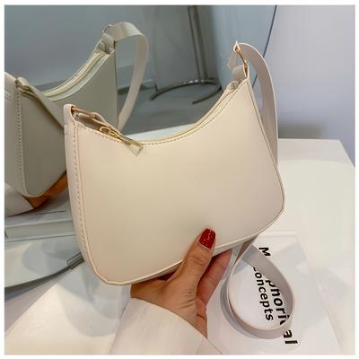 TEMU Elegant Minimalist Women's Mini Shoulder Bag - High Quality With Golden-tone Hardware & Zipper Closure, Fixed Strap Crossbody/handbag, In White & Black For Everyday & Formal Use, Small Purse Image