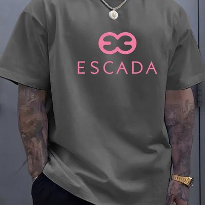 TEMU 1pc Men's Summer Casual T-shirt With Letter Print - 100% Polyester, Soft Ribbed Collar, Slightly Elastic, Regular Fit, Multiple Colors, Everyday Tshirt | Stylish Casualwear | Logo Shirt Image