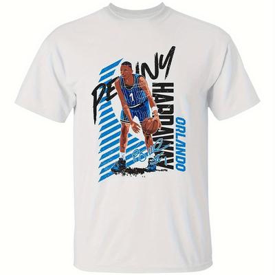 TEMU Retro Basketball Graphic T-shirt - White Unisex Tee With Blue & , Sizes S-5xl, Machine Washable Casual Fan Apparel Jj4237, Tshirt | Sporty Casual Wear | Medium Stretch Fabric Image