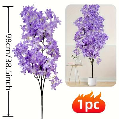 TEMU 35-inch Large Artificial Purple Lilac Stems - Realistic Plastic Flowers For Indoor/outdoor Decor, Weddings, Holidays | No Maintenance, Elegant Vase Arrangement, Seasonal Decor Image