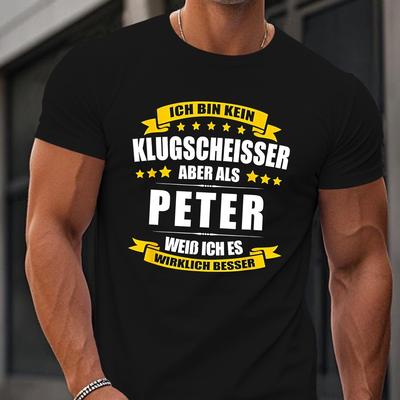 TEMU Men's Casual Crew Neck T-shirt With Funny German Peter Quote, Geometric Pattern, Stretch Fabric, Regular Fit Summer Top Image