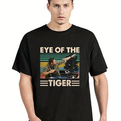 TEMU Men's Oversized-shirt, Winchester Supernatural Eye Of Tiger Vintage Retro Graphic Tee, Casual Knitwear Top Spring/summer/fall, Regular Fit, Letter Pattern Image