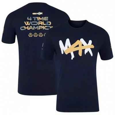 TEMU 2025 New Graphic Print T-shirt - Navy Tee With Golden Accents, 4- Design, Unisex Casual Round Neck, Machine Washable Fan Apparel, Race Car Shirt, Clothing, Sporty Style, , Durable Fabric Image