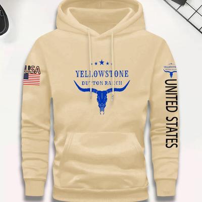 "TEMU Kourrter Men's Casual Hoodie - "utton Nai" Graphic, Usa-made, Heavyweight Polyester Sweatshirt With Pockets, Machine Washable For Fall/winter, Autumn Wear|patriotic Fashion|polyester Hoodie" Image