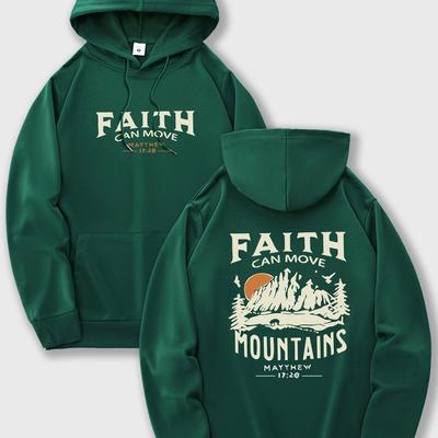 "TEMU Men's Red "faith Can " Graphic Hoodie - Casual Drawstring Sweatshirt With Kangaroo Pocket, Polyester, Machine Washable" Image