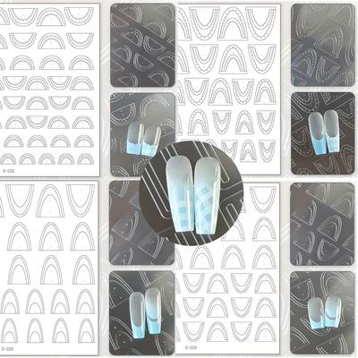 TEMU 5pcs Chunshu Reusable Self-adhesive Nail Stickers - French Tip Wavy , Resin Nail Art Decals With Crystal Accents, Semi- For Diy Manicure, No Safe For Sensitive Light Beige, Nail Accessories Image